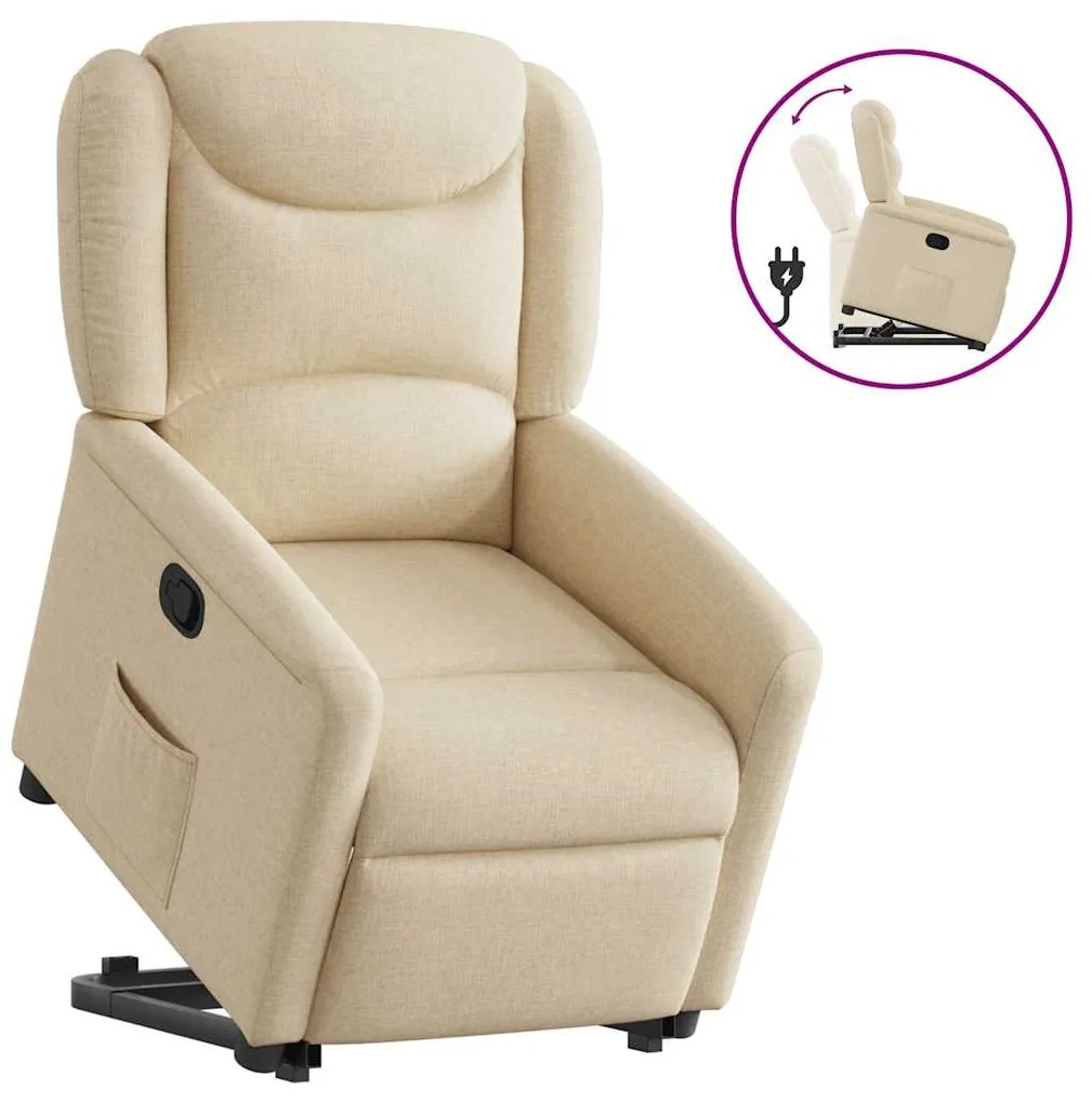 vidaXL Fotoliu rabatabil cu ridicare pe verticală, crem, textil
