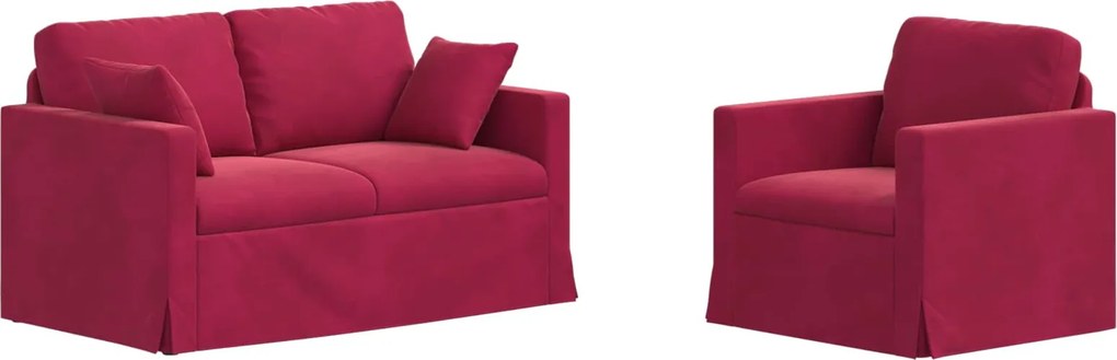 vidaXL Set de canapea 2 pcs Roșu Vin 138 x 78 x 80 cm Catifea