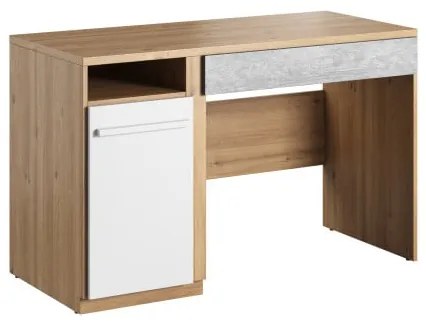 Birou Piano Cu 1 Usa Si 1 Sertar, Stejar Nash, Alb Si Beton, 120 Cm