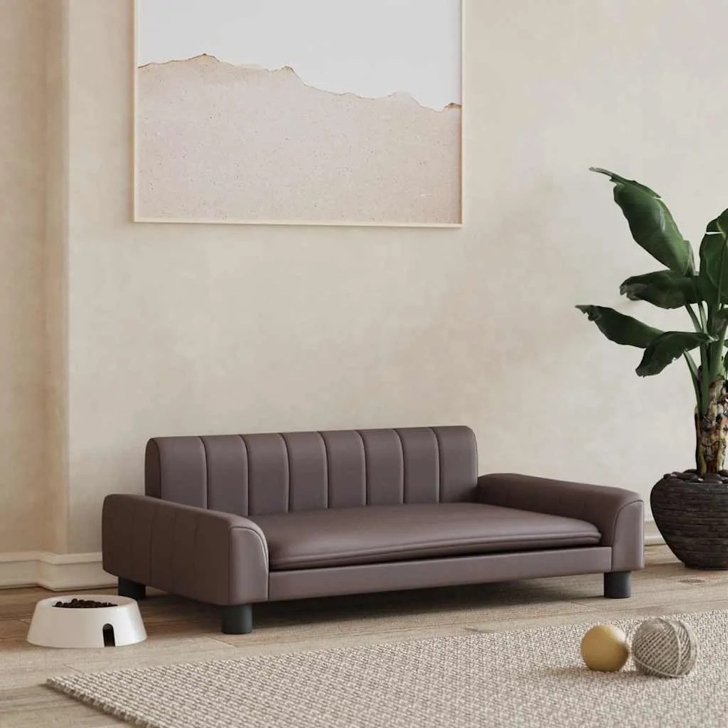 vidaXL Pat de câini, maro, 90x53x30 cm, piele ecologică