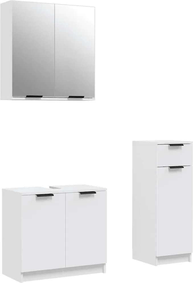 vidaXL Set dulapuri de baie, 3 piese, alb, lemn prelucrat