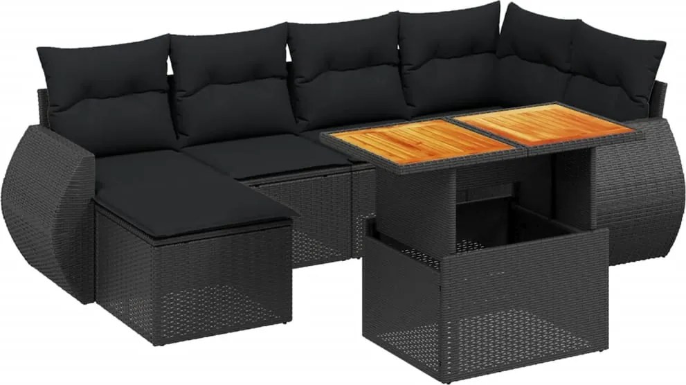 vidaXL Set canapele de grădină cu perne, 7 piese, negru, poliratan