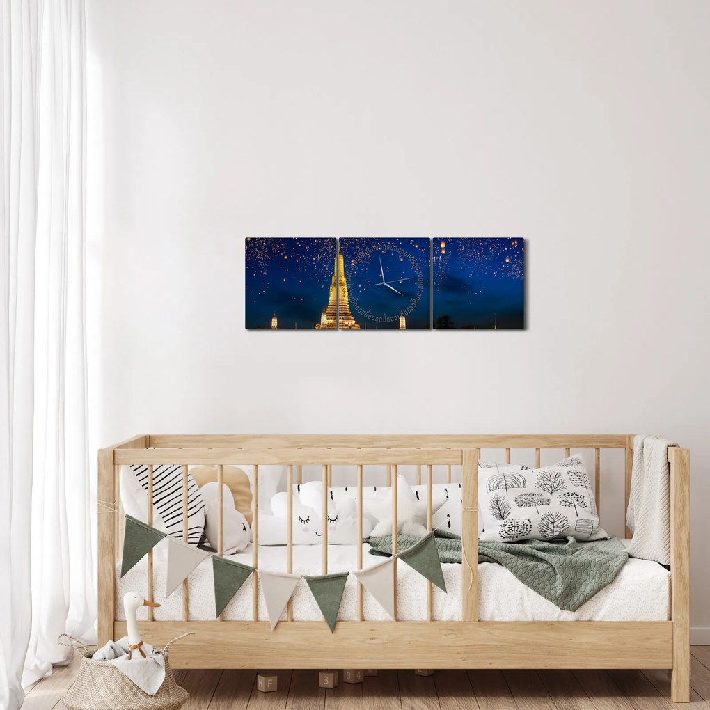 Tablou - Lampioane norocului, Bangkok (cu ceas) (90x30 cm)