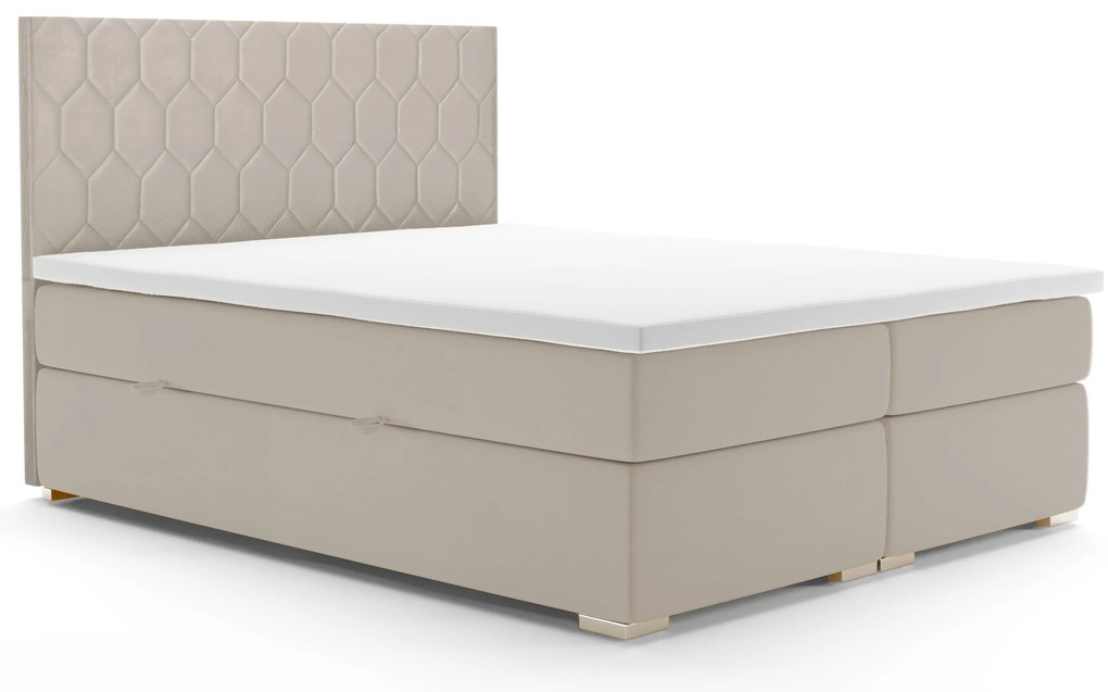 Pat matrimonial Boxspring 160 cm Piranno (bej) (cu sp. depozitare). 1044284