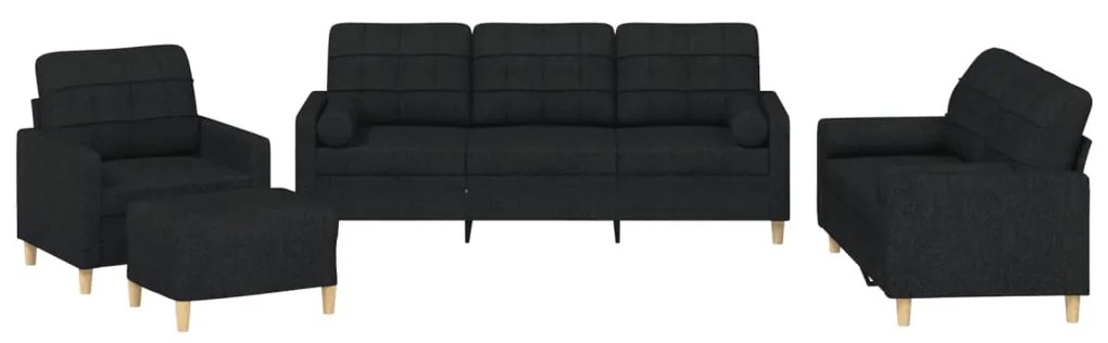 3201270 vidaXL Set de canapele cu perne, 4 piese, negru, material textil