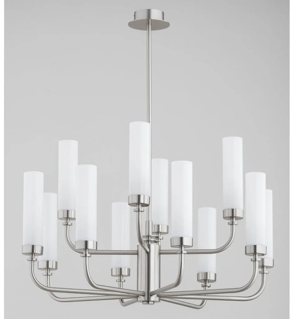 Candelabru 12 brate, otel nickel, sticla alb mat PRESTON 5087