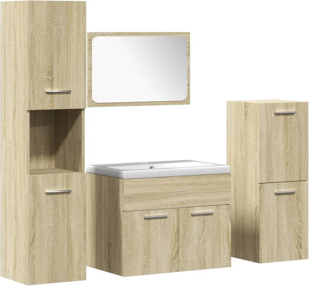 vidaXL Set mobilier de baie, 5 piese, stejar sonoma, lemn prelucrat