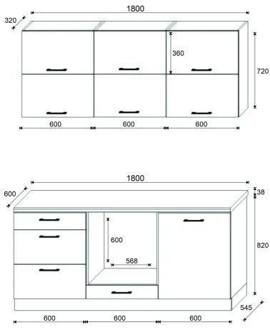 Set mobilier de bucătărie ELISE 180 cm, grafit