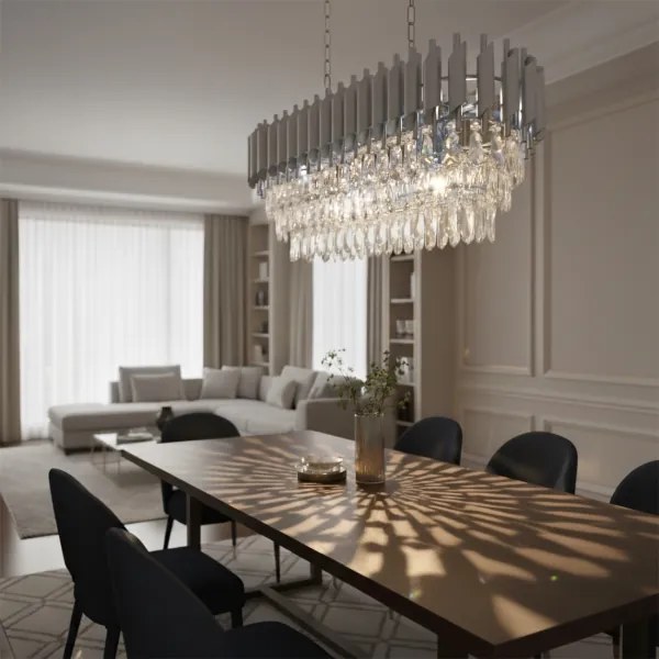 Brilagi - Lustră suspendată cu lanț ECLIPSE, 10 x E14 / 10 W / 230 V, 78 x 28 cm, argintie