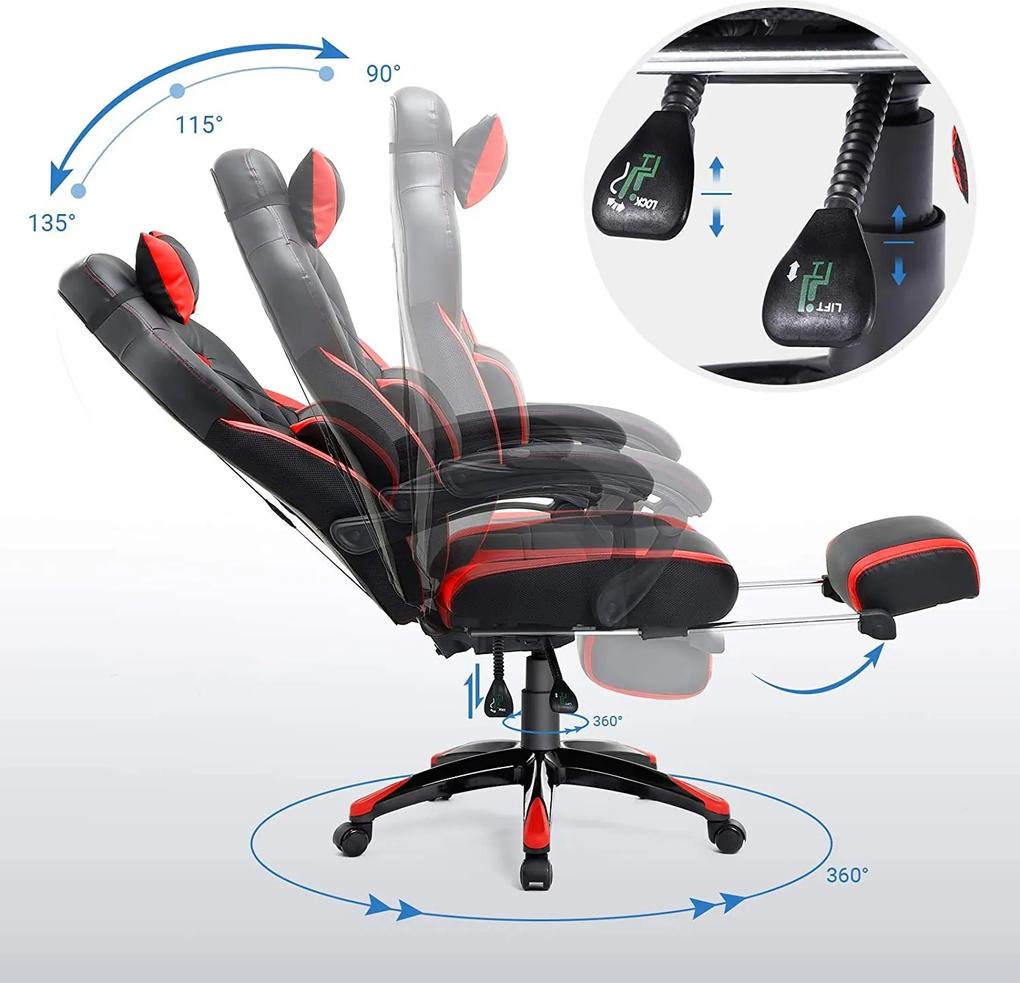 Scaun de gaming Design ergonomic Negru+Rosu