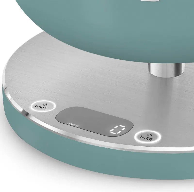 Cantar de bucatarie Smeg Collezione KSC01EGMWW, Pana la 5 kg/5 l, Functie TARA, Afisaj LED, Baza antiderapanta, Baterie incarcabila, Verde smarald