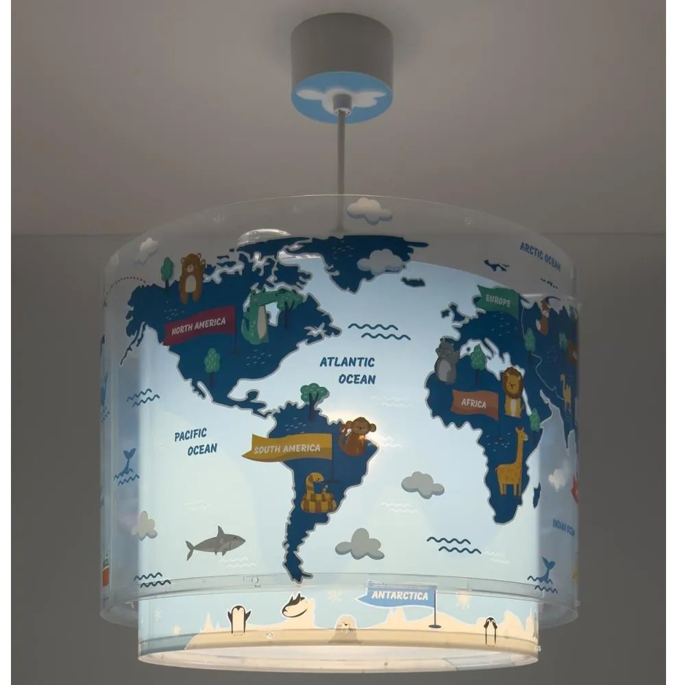 Lustră pentru copii Dalber WORLD 40672, 1xE27/15W/230V, albastră