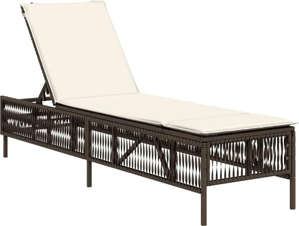 vidaXL Șezlong cu pernă, maro, poliratan