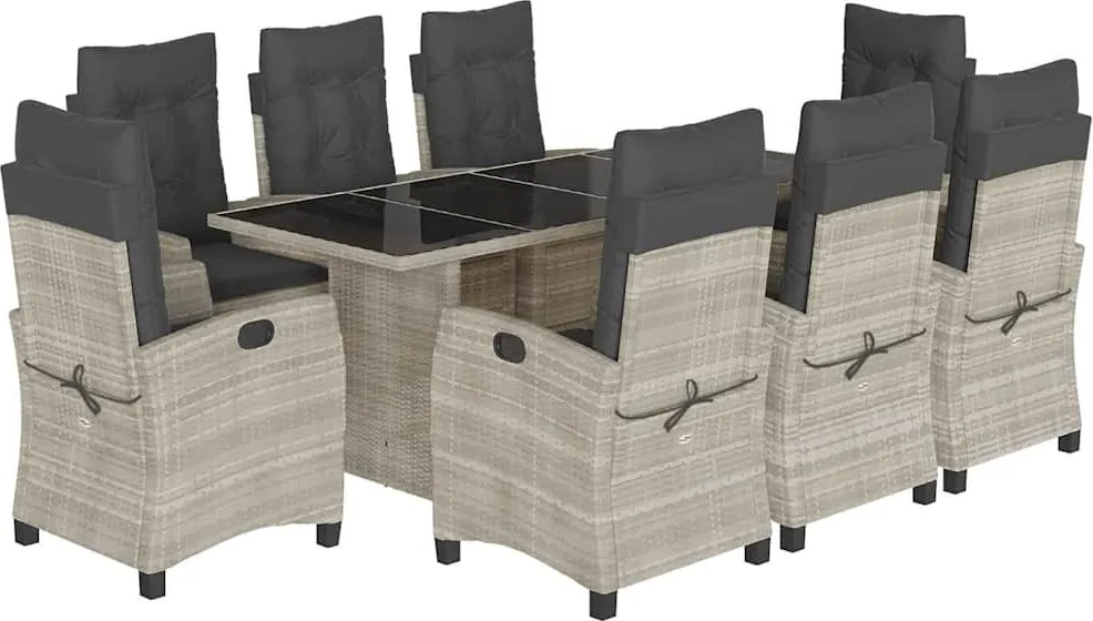 vidaXL Set mobilier grădină cu perne, 9 piese, gri deschis, poliratan