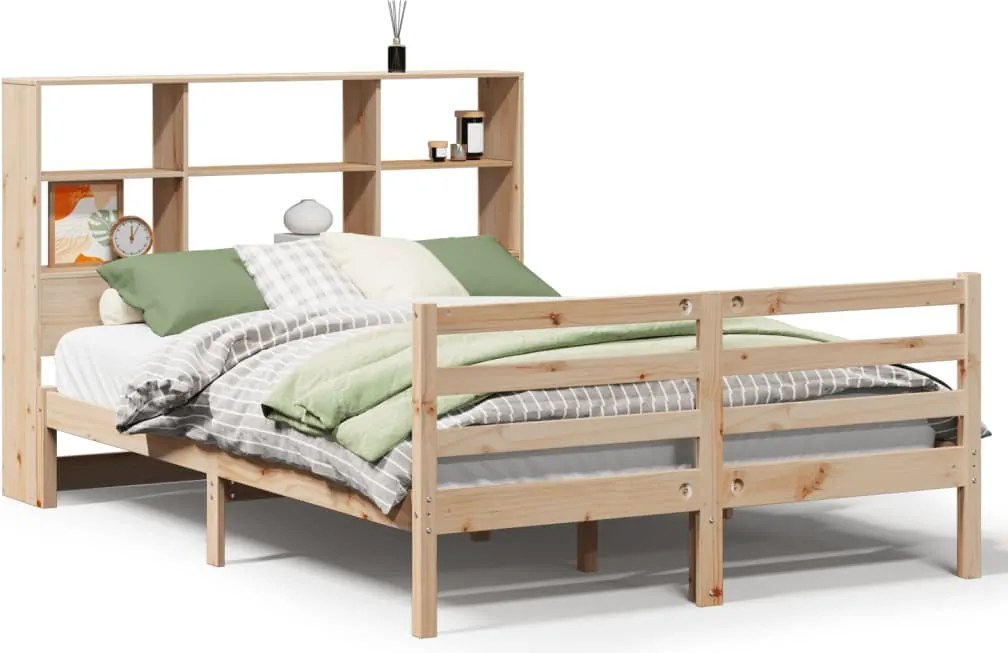 vidaXL Pat cu bibliotecă fără saltea, 150x200 cm, lemn masiv de pin