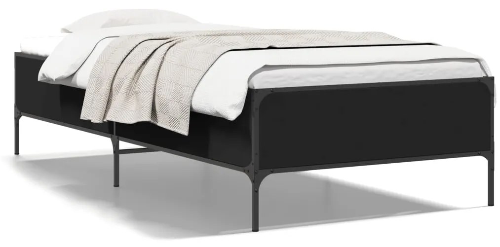 844966 vidaXL Cadru de pat, negru, 90x200 cm, lemn prelucrat și metal