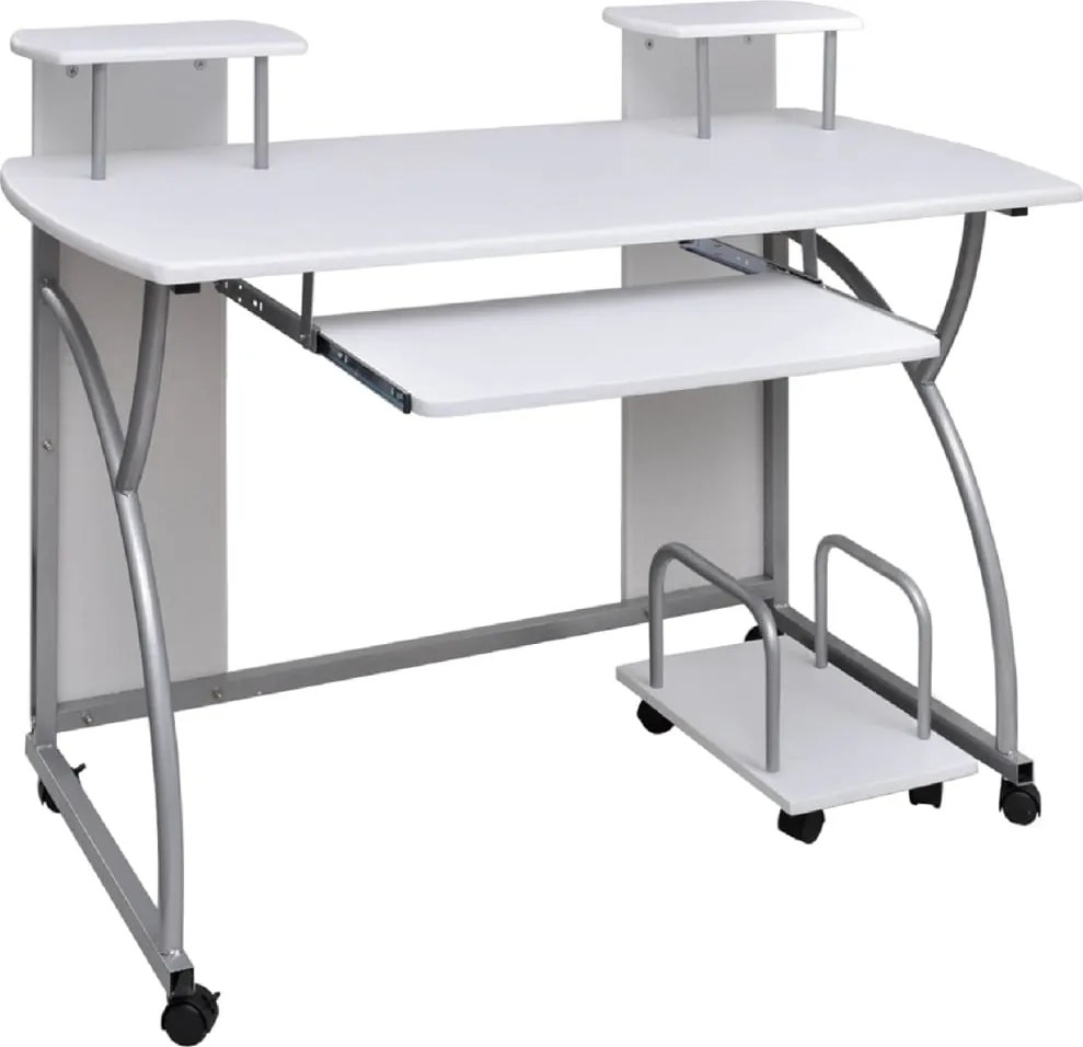 vidaXL Birou de computer, alb, 110x52x88,5 cm, lemn prelucrat