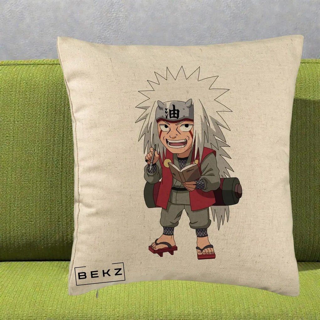 Perna Personalizata Naruto Jiraiya Sensei Chibi, 40x40 cm, Bej, Husa Detasabila, Perna Inclusa, BEKZ®