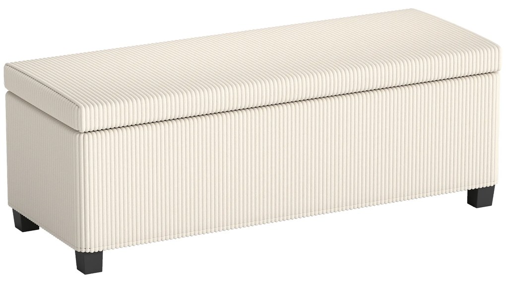 HOMCOM Bancă de Depozitare de 84L, din Țesătură cu Efect de Catifea și Oțel, 112x42x40 cm, Bej | Aosom Romania