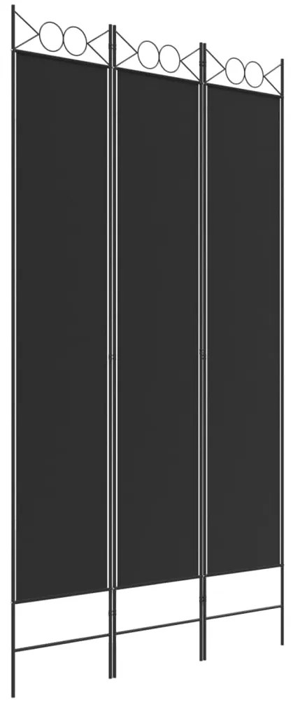350165 vidaXL Paravan de cameră cu 3 panouri, negru, 120x220 cm, textil