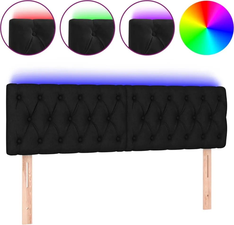 vidaXL Tăblie de pat cu LED, negru, 160x7x78/88 cm, catifea