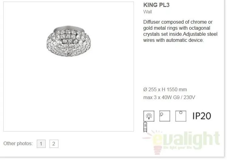 Aplica, Plafonier cristal Venezian diam 25,5cm KING PL3 CROMO 075389