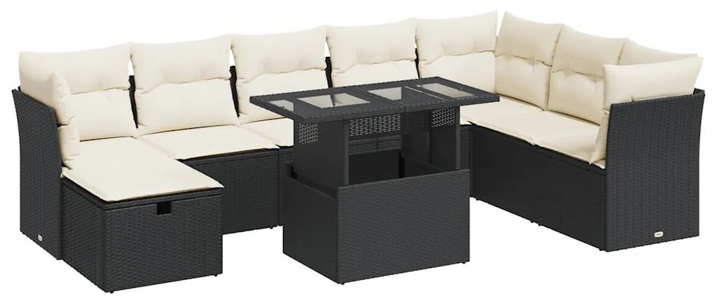 3327796 vidaXL Set mobilier de grădină cu perne, 9 piese, negru, poliratan