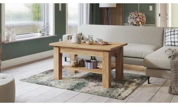 Masă extensibilă ADONIS cu raft, stejar craft