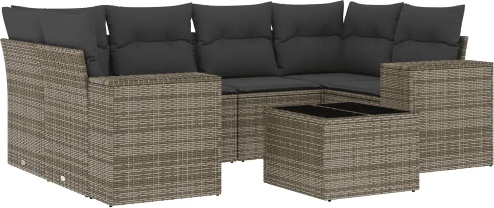 vidaXL Set canapele de grădină, 7 piese, cu perne, gri, poliratan
