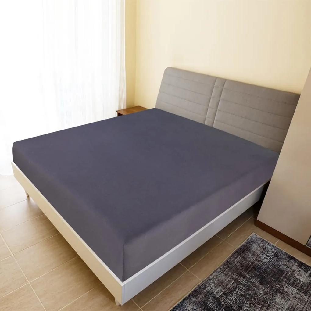 Cearsaf de pat cu elastic, 2 buc., antracit, 160x200 cm, bumbac