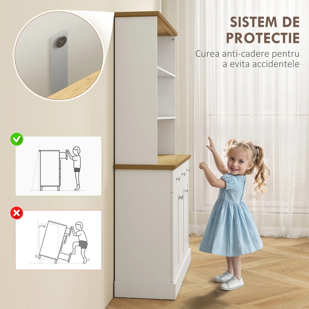 HOMCOM Bufet de Bucătărie cu 3 Compartimente Deschise, 101x39x180,5 cm, Alb | Aosom Romania