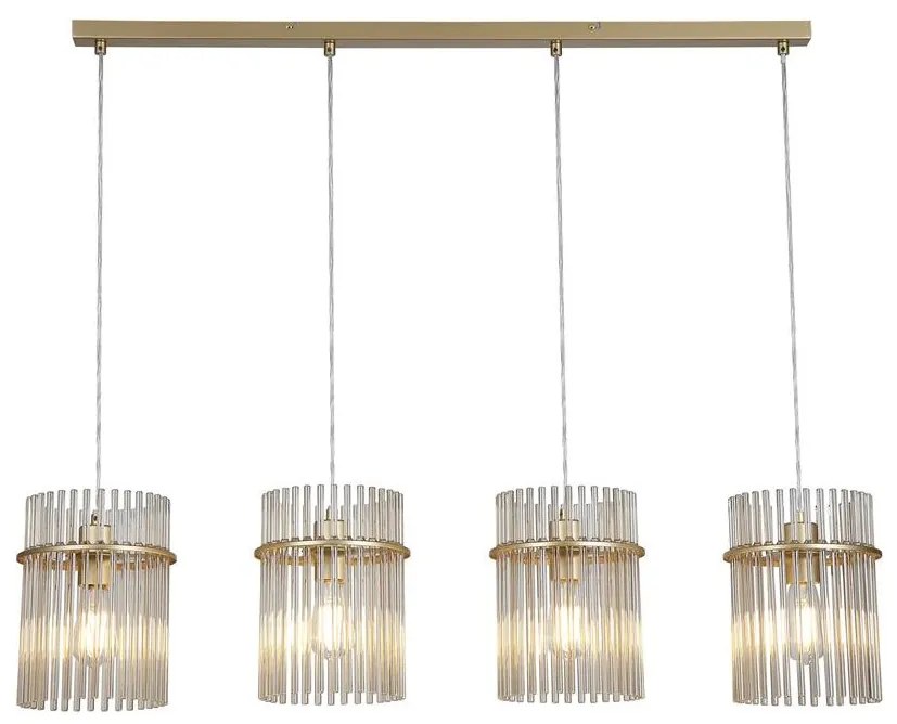 Lustra suspendata metal auriu, tije din sticla Swizzle 4L