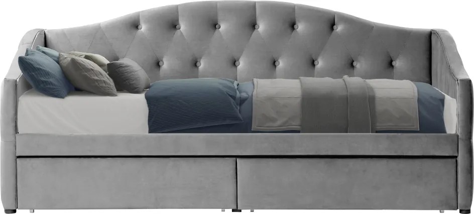 Pat cu spaţiu de depozitare, 90x200, ţesătură Velvet gri, ZASKA