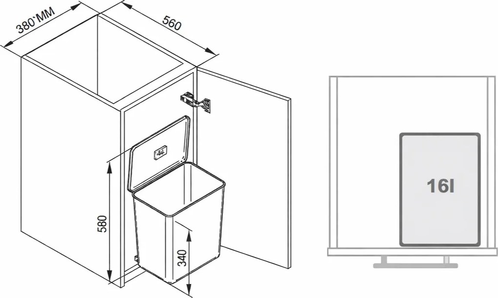Cos gunoi incorporabil in dulap Ecomax Sesamo 450, cu extragere automata, gri, 1 x 16 l Gri, Polipropilena cu fibra de sticla, L:312 mm; l:237 mm;