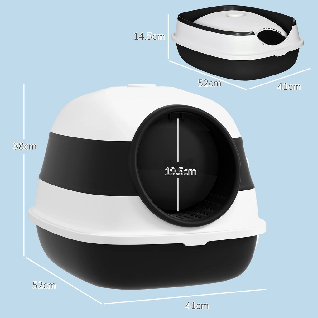 PawHut Litieră pentru Pisici cu Capac, Lopățică și Deodorant Inclus, 52x41x38 cm, Negru | Aosom Romania
