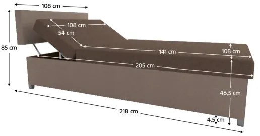 Pat tapițat DALLAS 108 x 205 cm, reglabil, cu spațiu de depozitare, maro/maro închis