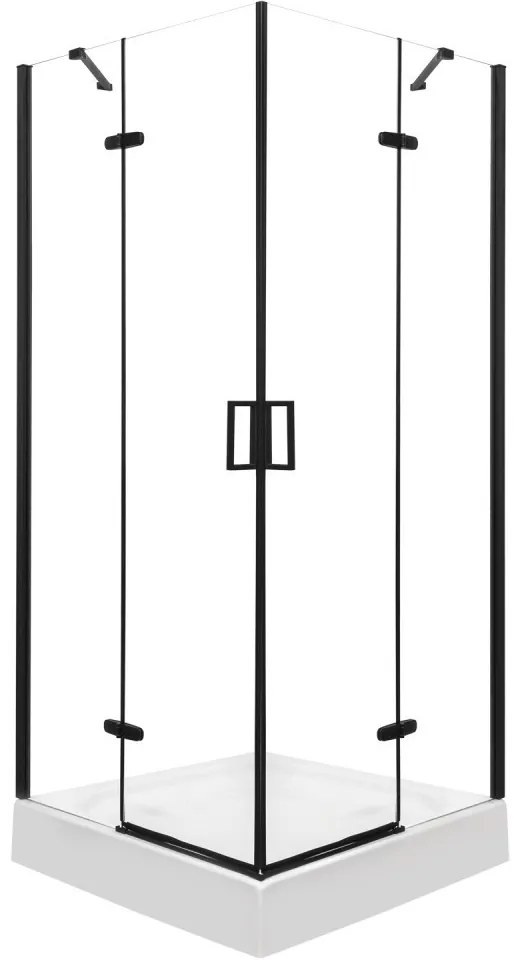 Cabină de duș pătrată Flow Black cu ușă batantă 80 cm