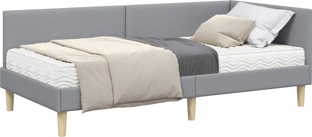 vidaXL Cadru de pat colțar cu saltea Altele 2 pcs Gri deschis țesătură