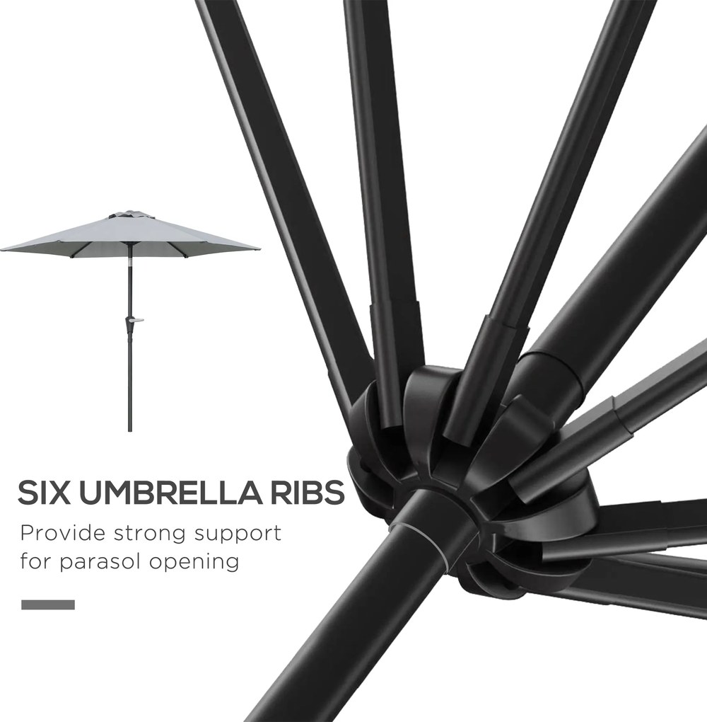 Outsunny Umbrelă Inclinabilă pentru Grădină și Terasă 2.3x2m cu Deschidere Ușoară prin Manivelă, Structură Metalică și 6 Stinghii, Gri | Aosom Romania