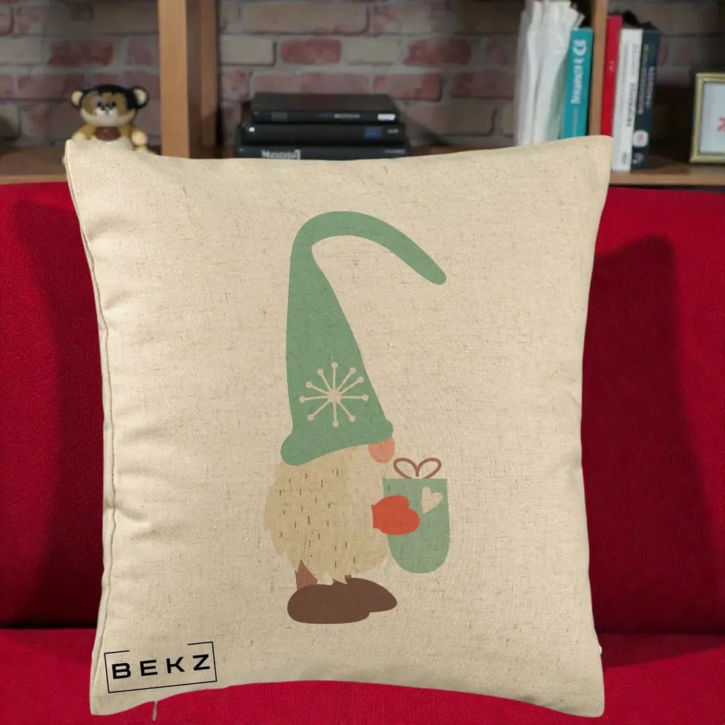 Perna Decorativa Gnom Nordic cu Cana Calda Menta, 40x40 cm, Bej, Husa Detasabila, Perna Inclusa, BEKZ®