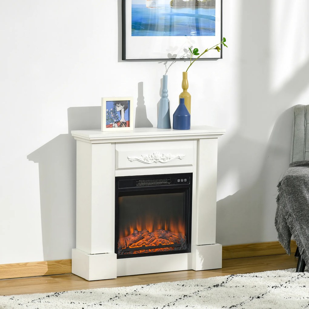 HOMCOM Șemineu Electric de Podea 1800W cu Efect de Flacără, Telecomandă și Timer | Aosom Romania