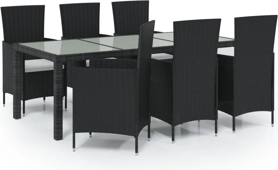 vidaXL Set mobilier de exterior cu perne, 7 piese, negru, poliratan