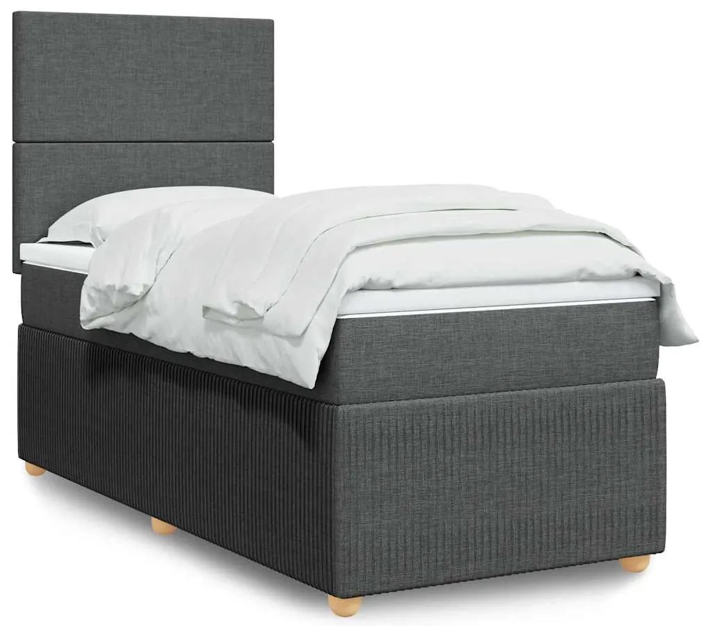 vidaXL Pat box spring cu saltea, gri închis, 100x200 cm, textil