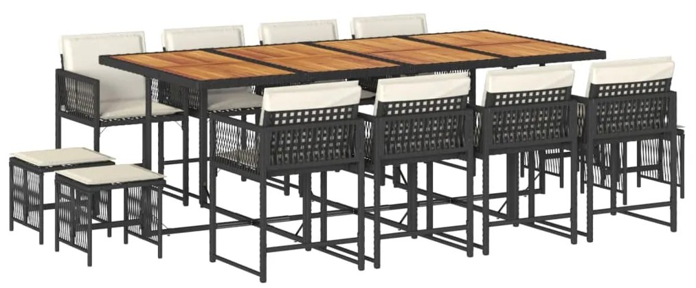 3211527 vidaXL Set mobilier de grădină cu perne, 13 piese, negru, poliratan