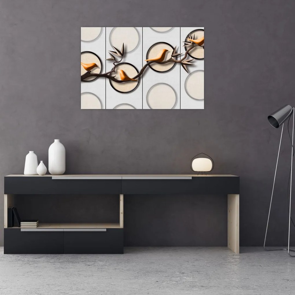 Tablou artistic - Păsărele pe creangă (90x60 cm)