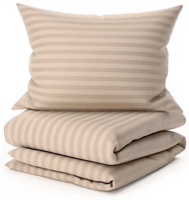 Lenjerie de pat hoteliera din microfibra JASMINE bej - dunga 2 cm, buzunar hotelier Dimensiune lenjerie de pat: 2 buc 70 x 90 cm | 200 x 220 cm