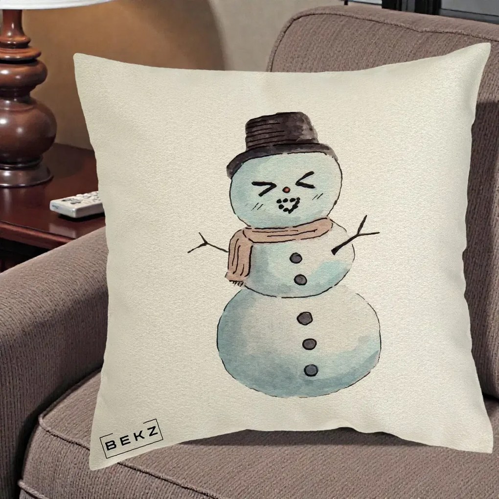 Perna Decorativa Om de Zapada Kawaii Haios, 40x40 cm, Ecru, Husa Detasabila, Perna Inclusa, BEKZ®
