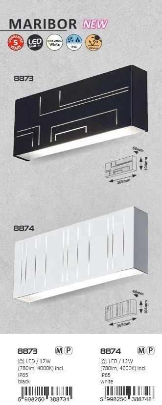 Aplica LED pentru iluminat exterior cu protectie IP65 negru Maribor 8873 RX