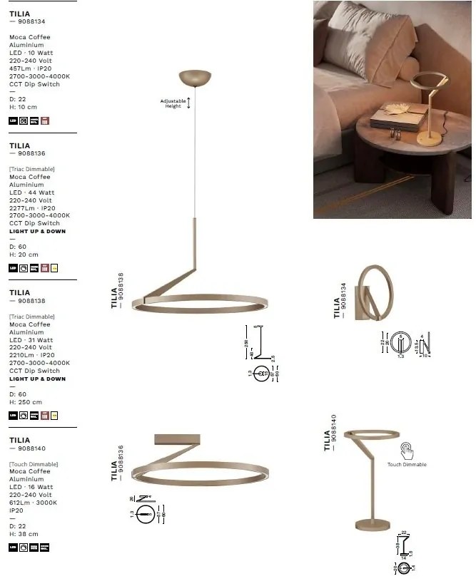 Aplica LED de perete design minimalist TILIA moca coffee