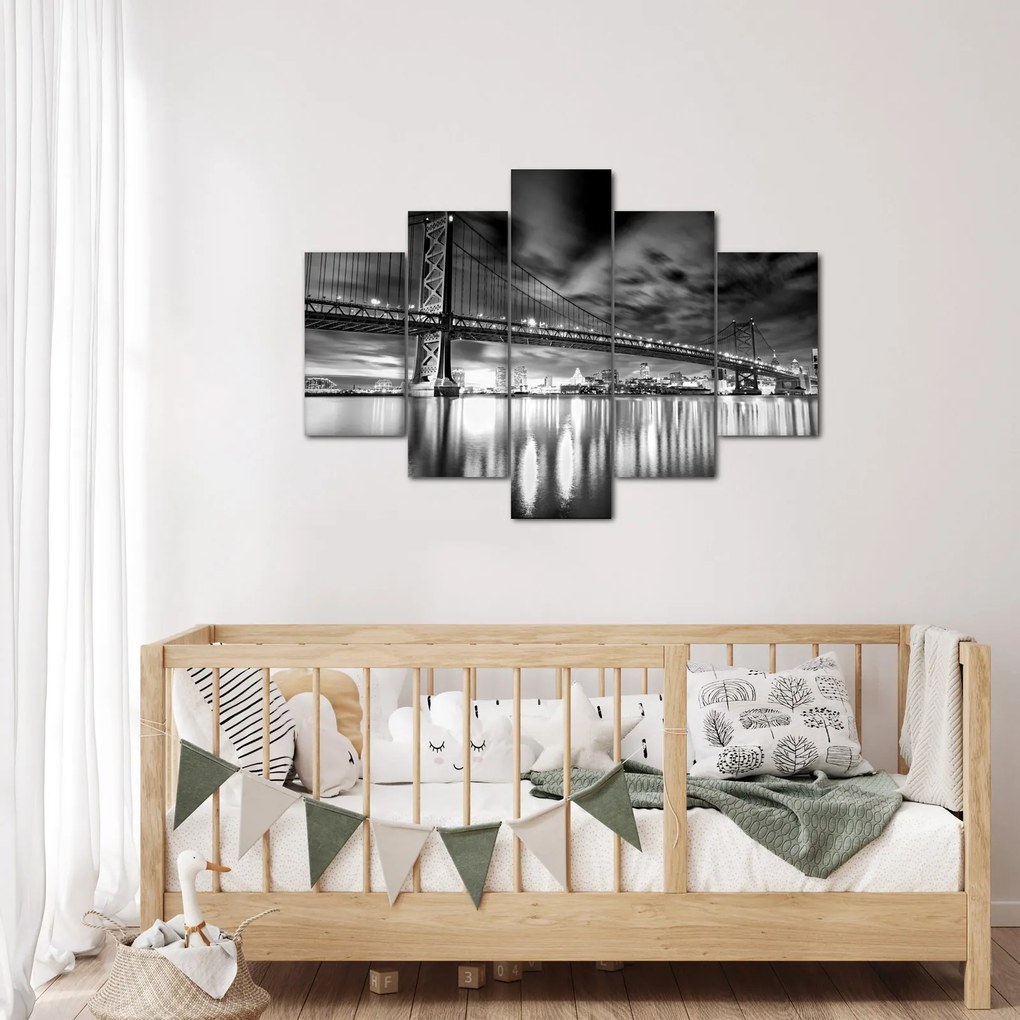 Tablou - Podul Benjamin Franklin, Philadelphia, alb-negru (150x105 cm)